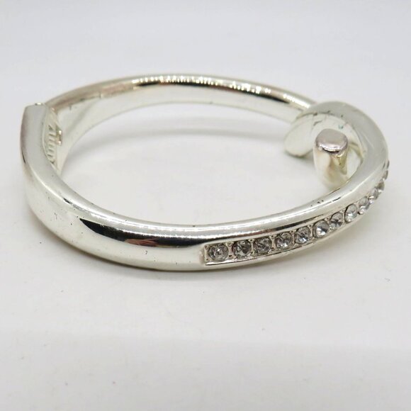 Foldover Bracelet Silver Tone Rhinestone Knot Bangle Hinged Closure - Picture 12 of 13